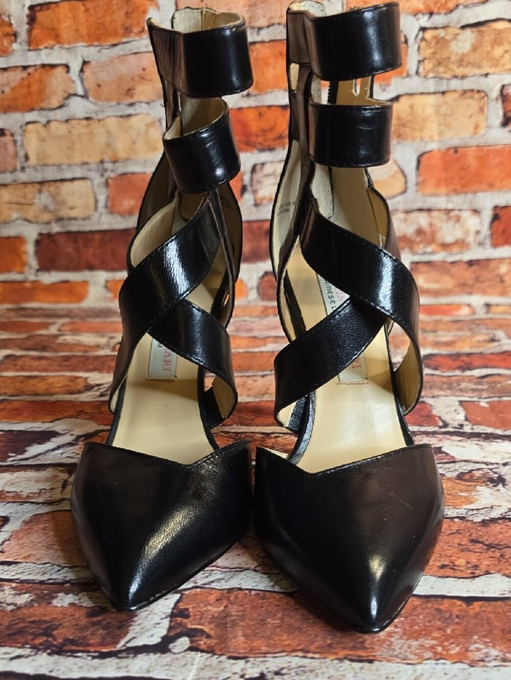 CHINESE LAUNDRY KRISTIN CAVALLARI Black Leather Sandals Heels Size 6.5 - Picture 2 of 7